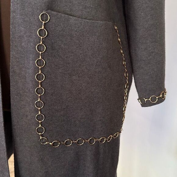 Zara knit open cardigan sweater womens size small gray gold chain teacher oversi - Picture 3 of 9